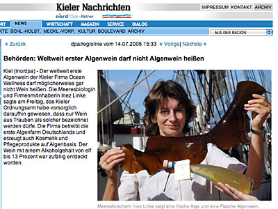 Medienberichte über Algenwein Medienberichte über Algenwein