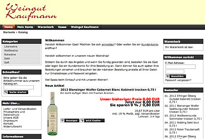 Homepage und Shop des Weingutes Kaufmann